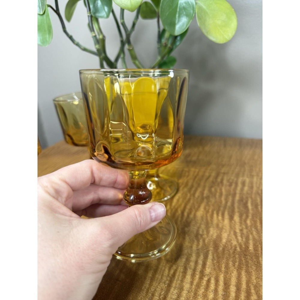 Hazel Atlas Wine Glass‎ Goblets 5.5in Amber Excellent El Dorado Vintage - Picture 5 of 7